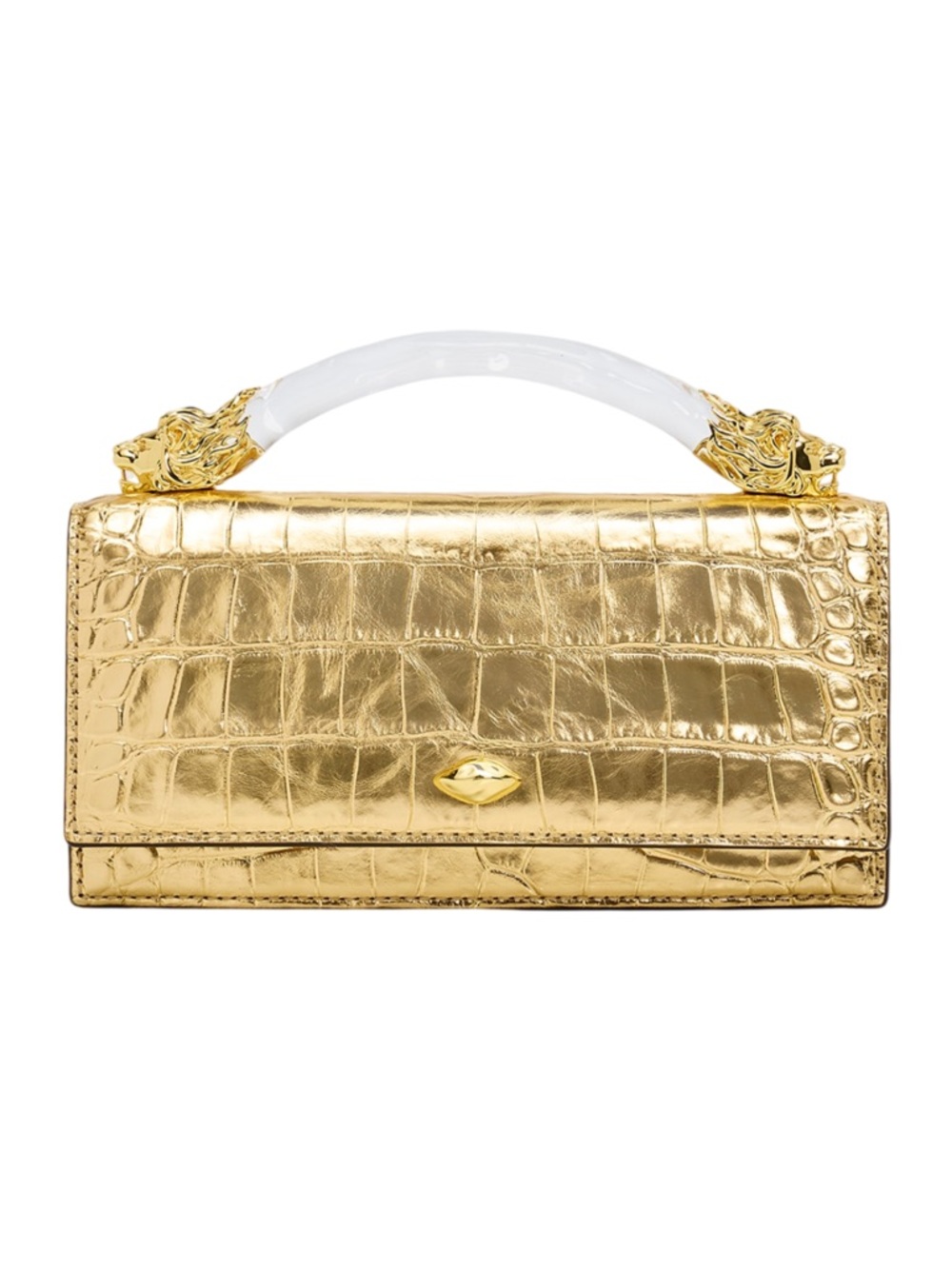 ALEXIS BITTAR Lioness Metallic Croc Embossed Leather Top-Handle Bag